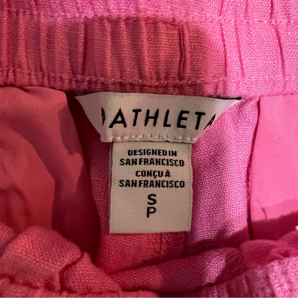 Athleta Retreat 100% Linen Wide Leg Pants Pink Side Slit Resortwear Small Petite - Picture 3 of 13
